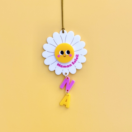Bijou de rétroviseur Maman soleil personnalisé avec initiales enfants