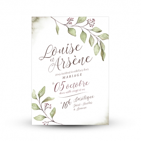 Faire-part mariage aquarelle Eucalyptus thème kingfolk végétal