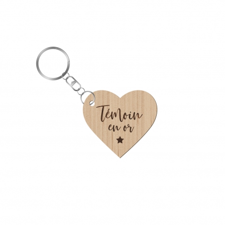Porte-clé mariage personnalisé coeur témoin en or