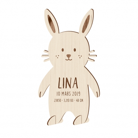 Faire-part naissance original en bois lapin