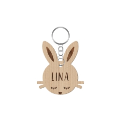 Porte-clé en bois tête de lapin 