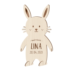Faire-part baptême original modèle bunny en bois