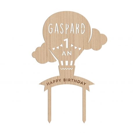 Cake topper anniversaire montgolfière personnalisé avec prénom