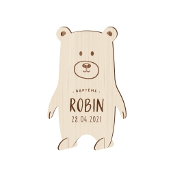 Faire-part baptême original modèle petit ours en bois