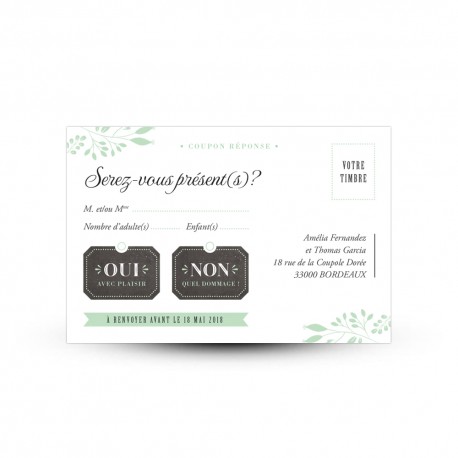 Carte réponse RSVP mariage Ardoise Fleurie à personnaliser