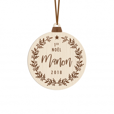 Boule de No&euml;l en bois personnalis&eacute;e Mon premier No&euml;l