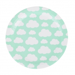 Assiette en carton petits nuages couleur vert menthe