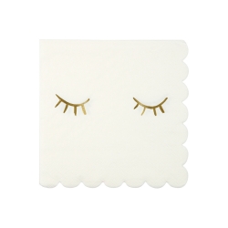 Serviette blanche festonnée yeux fermés