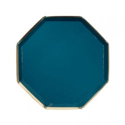 Assiette octogonale bleu vert avec dorure thème marin
