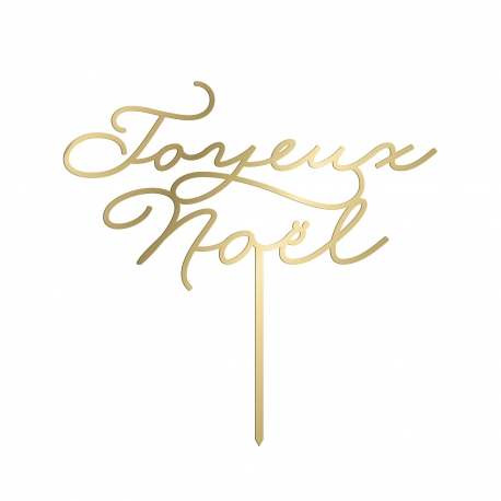 Cake topper joyeux no&euml;l calligraphie plexiglas or
