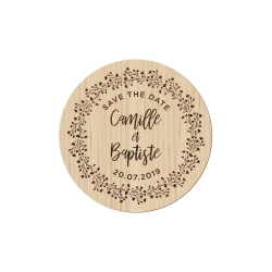 Magnet en bois mariage save the date couronne de gypsophile