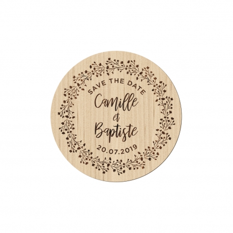 Magnet en bois mariage save the date couronne de gypsophile