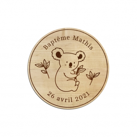 Dessous de verre personnalis&eacute; bapt&ecirc;me koala