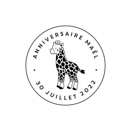 Tampon en bois personnalisé anniversaire girafe thème savane