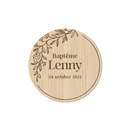 Magnet rond en bois personnalisé modèle végétal