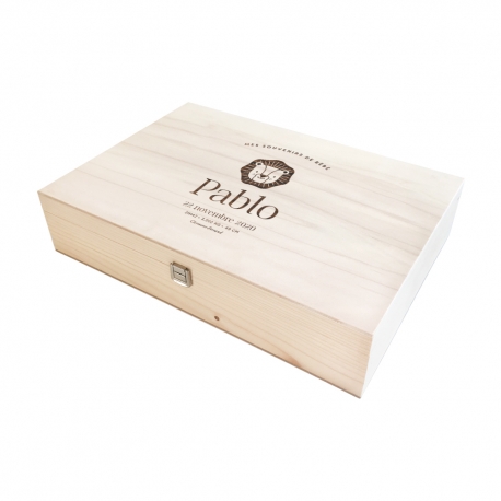 Coffret de naissance en bois souvenirs bébé modèle lion savane