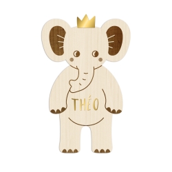 Éléphant en bois personnalisé avec prénom, décoration savane