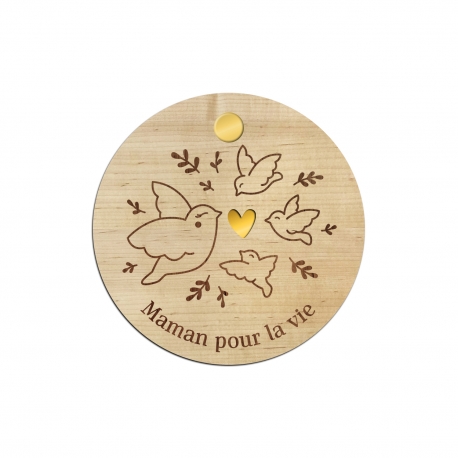 Miroir de poche en bois personnalisé maman oiseau