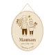 Médaille décorative en bois portrait filles, cadeau maman