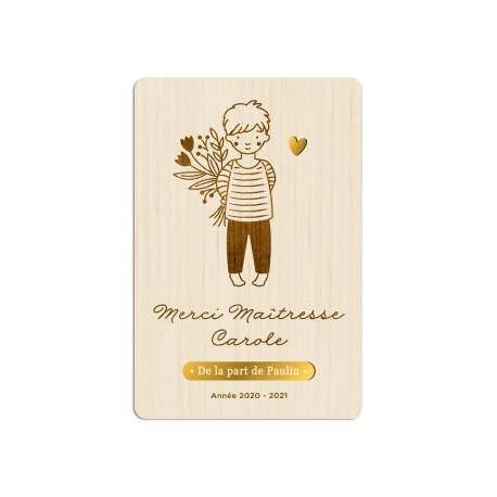 Carte postale en bois souvenir portrait enfant, cadeau maîtresse