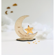 Faire-part baptême lune en bois personnalisable