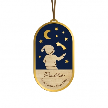 Boule de No&euml;l personnalis&eacute;e nuit c&eacute;leste enfant