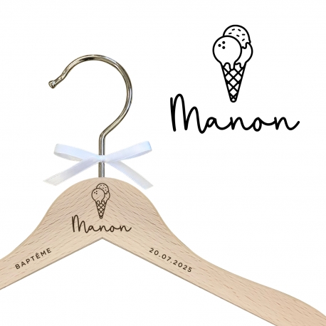 Cintre enfant en bois personnalis&eacute; th&egrave;me glace