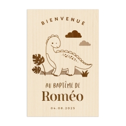 Panneau de bienvenue personnalisé en bois dinosaure