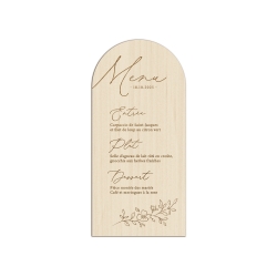 Menu mariage en bois, menu personnalisé fleuri