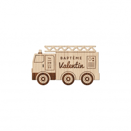 Magnet personnalis&eacute; en bois camion de pompier