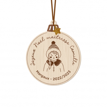Boule de No&euml;l en bois personnalis&eacute; cadeau ma&icirc;tresse