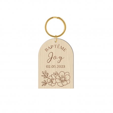 Porte-cl&eacute; en bois personnalis&eacute; bap&ecirc;tme fleuri