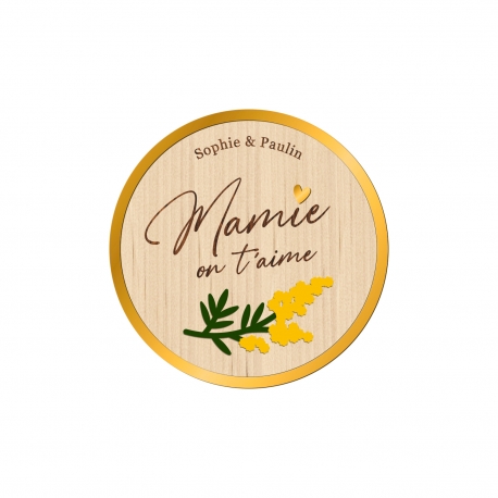 Magnet personnalis&eacute; en bois mimosa, cadeau Mamie