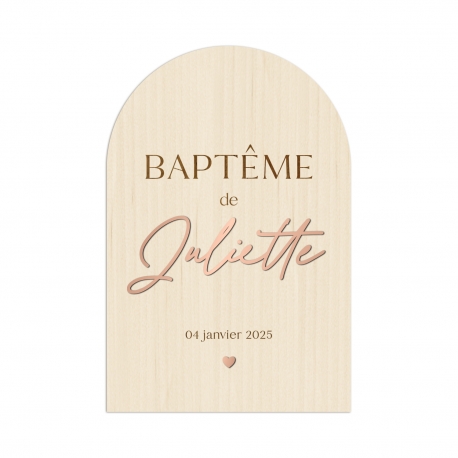 Panneau de bienvenue en bois bapt&ecirc;me calligraphie