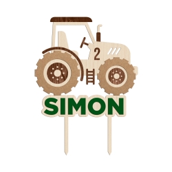 Cake topper personnalisé en bois tracteur véhicule de chantier