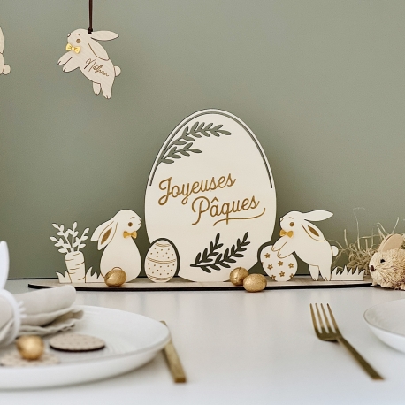 Centre de table en bois P&acirc;ques, d&eacute;coration originale artisanale