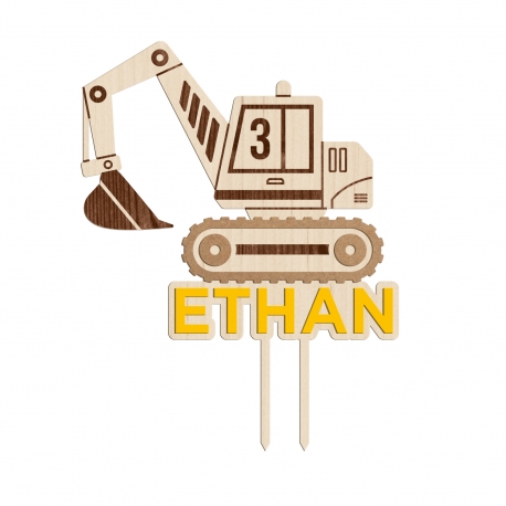 Cake topper personnalis&eacute; pelleteuse anniversaire engins de chantier