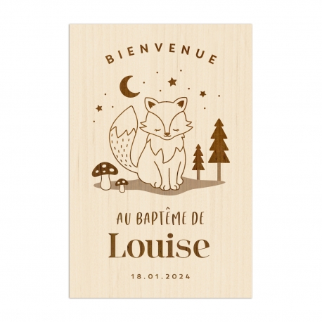 Panneau de bienvenue en bois personnalis&eacute; renard