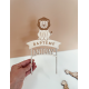 Cake topper lion en bois baptême thème savane