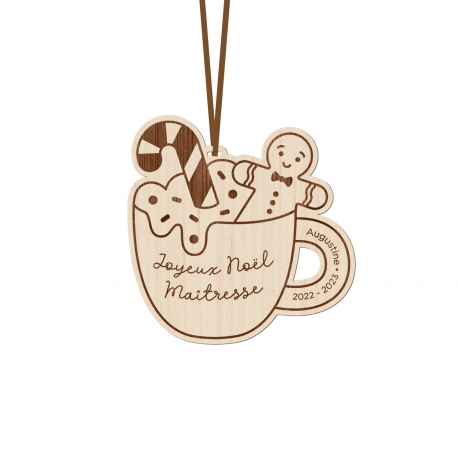 Boule de No&euml;l personnalis&eacute;e ma&icirc;tresse tasse de chocolat chaud