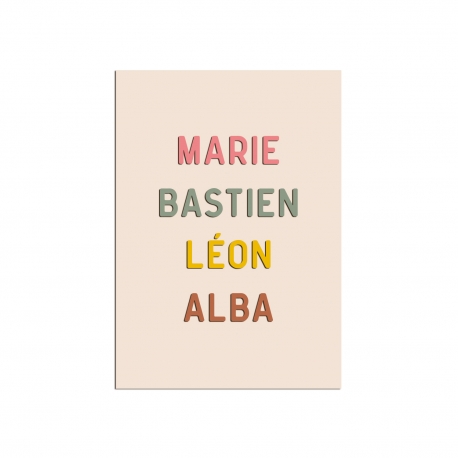 Affiche en plexiglas prénoms famille, décoration murale colorée