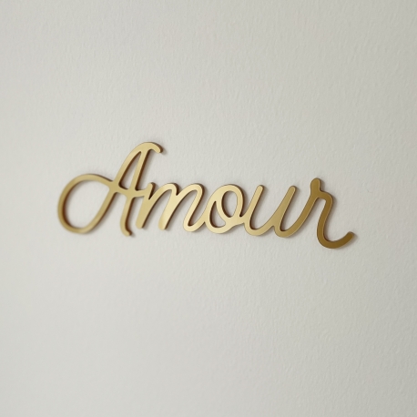 Enseigne Amour m&eacute;tallis&eacute; or, mot mural