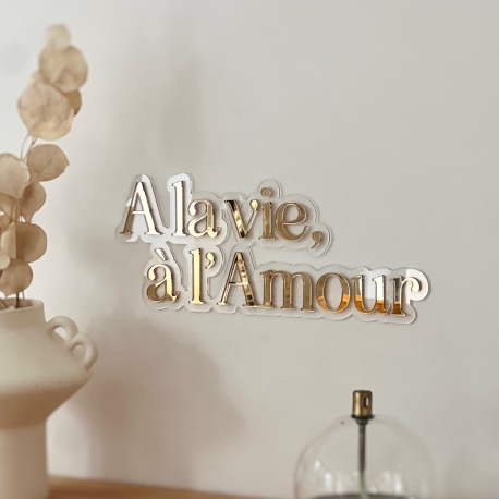 Enseigne murale style n&eacute;on miroir champagne, &agrave; la vie &agrave; l'amour