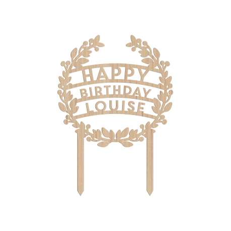 Cake topper personnalisé happy birthday anniversaire couronne de fleurs