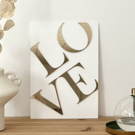 Affiche plexiglas blanc et miroir champagne LOVE