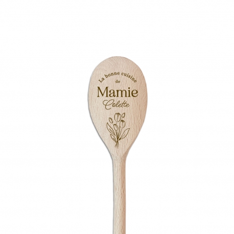 Cadeau f&ecirc;te des grand-m&egrave;res, cuill&egrave;re en bois personnalis&eacute;e tulipes