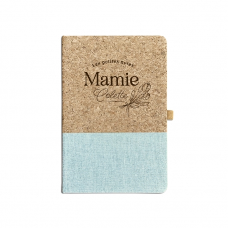 Cahier en li&egrave;ge et lin personnalis&eacute;, cadeau utile Mamie
