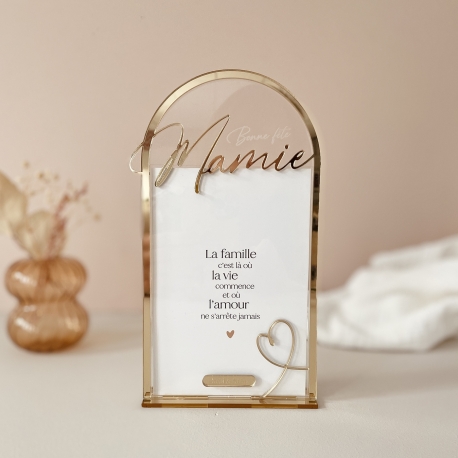 Cadre photo personnalis&eacute; arche dor&eacute;e, cadeau Mamie