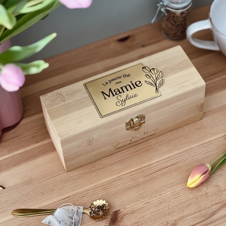 Bo&icirc;te &agrave; th&eacute;s personnalis&eacute;e en bois mod&egrave;le tulipes