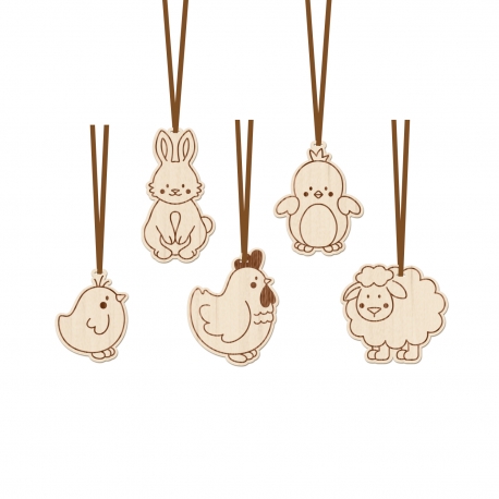 Ornements animaux en bois, d&eacute;corations arbre de P&acirc;ques